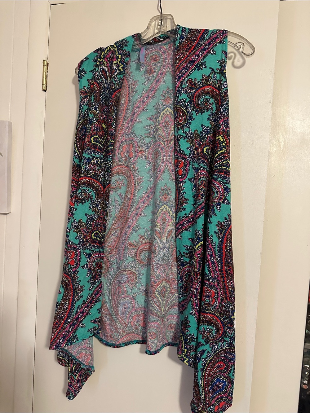 Azules Teal Paisley Open-Front Draped Vest with Pink & Purple Accents